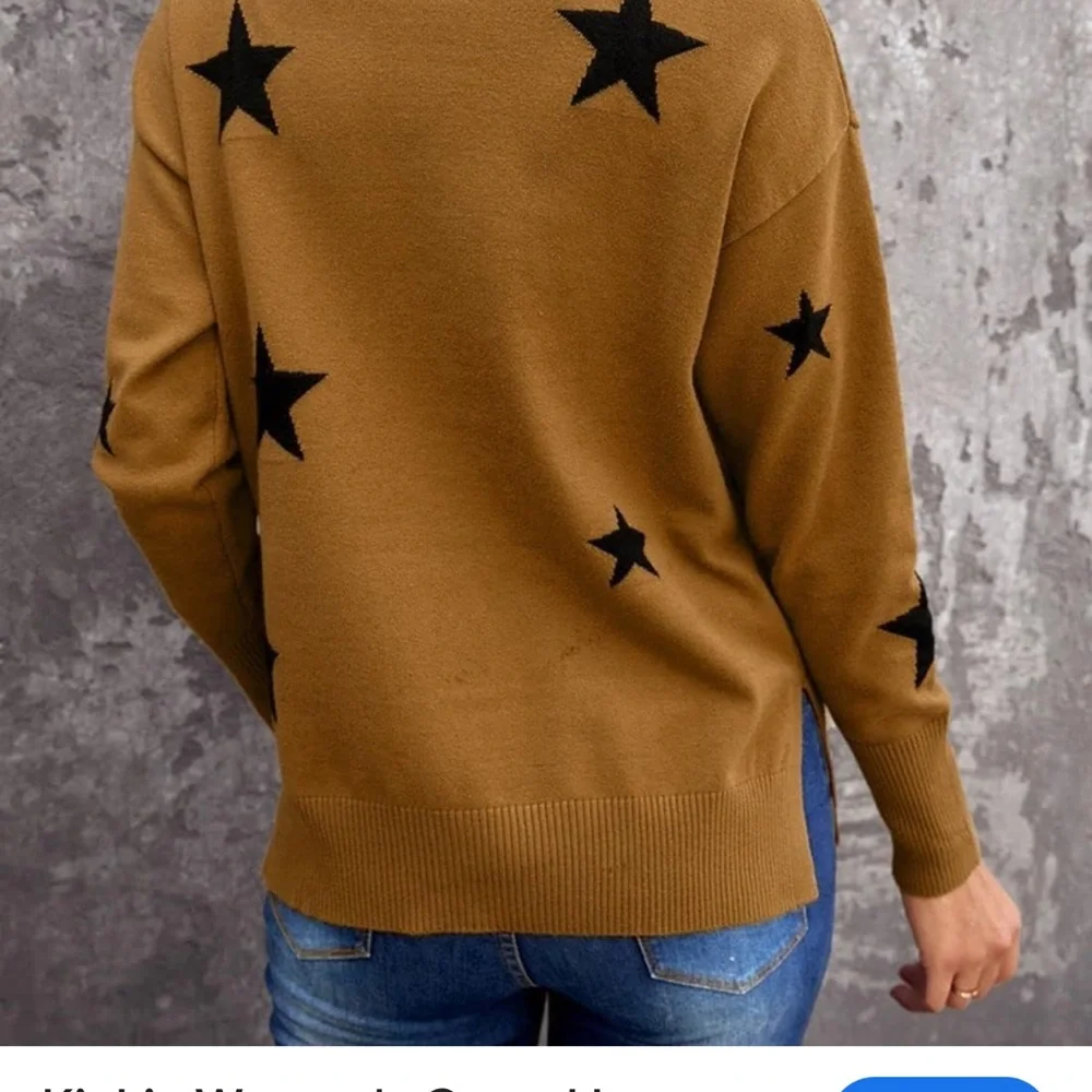 Kinkia Womens Casual Long Sleeve Turtleneck Star Pattern Sweater Size XL P3